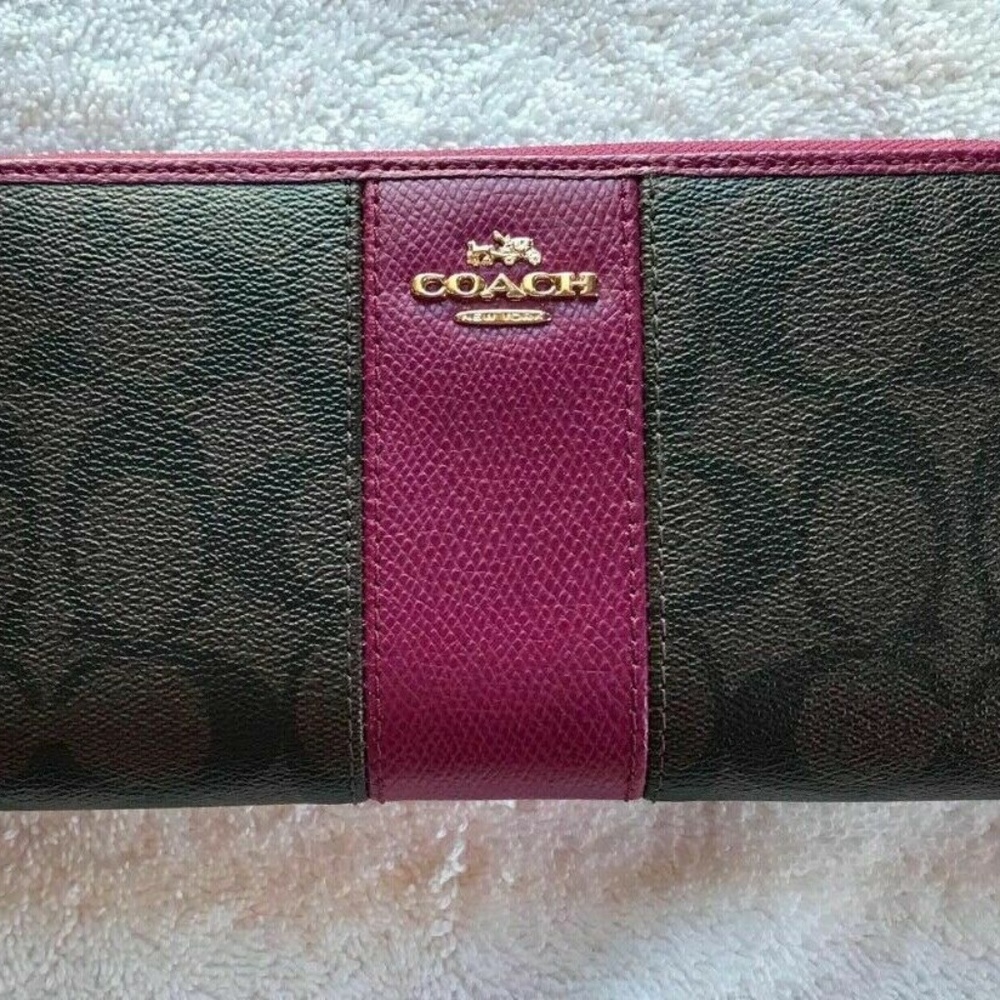 Coach Signature PVC/Leather Zip Around Wallet